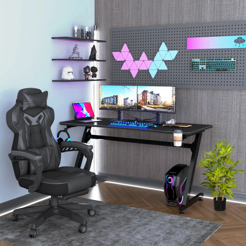 HOMCOM Gaming Desk with Cup Holder, Headphone Hook and Cable Management, Computer Table for Home Office, Black