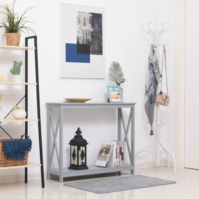 HOMCOM Console Table, Modern Hallway Table with Bottom Storage Shelf and X-frame, Sofa Table for Living Room, Entryway, Grey