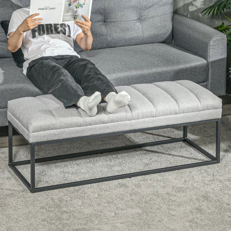 HOMCOM Industrial Design Bench, Bed Bench, Metal Legs, Pink + Black