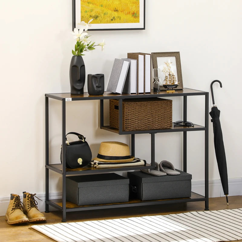 HOMCOM Shelf, Console Table, Industrial Design, 4 Shelves, Steel Frame, 99.6 x 33.6 x 74 cm
