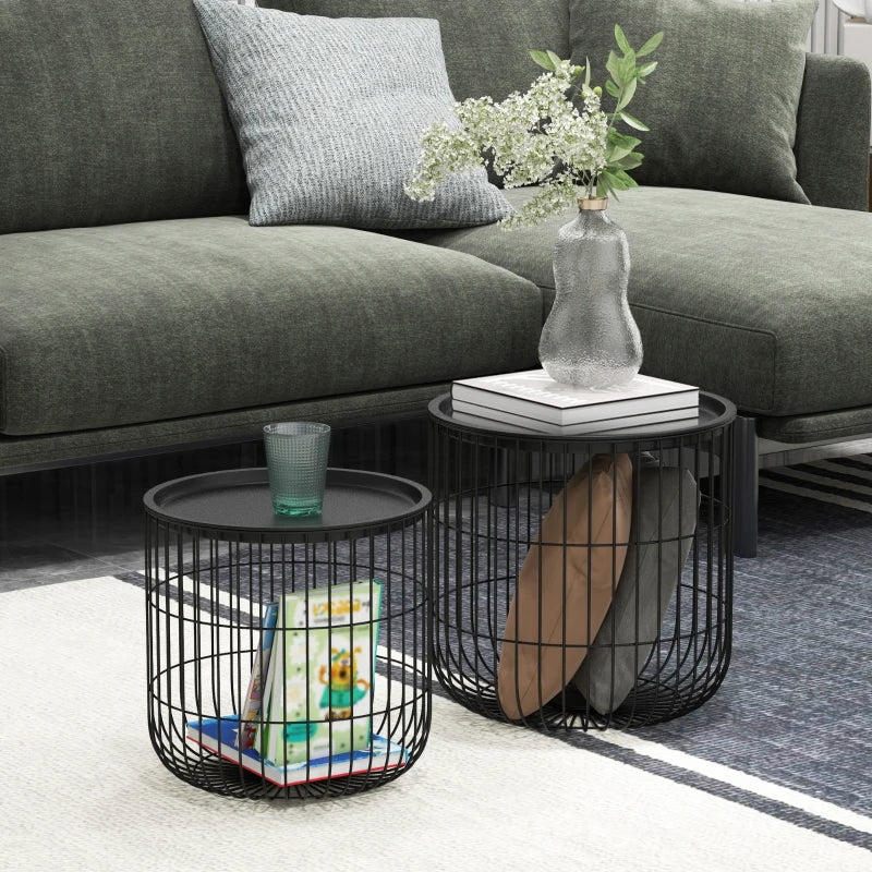 HOMCOM 2-Piece Side Tables in Scandinavian Design, with Storage, Stackable, Black