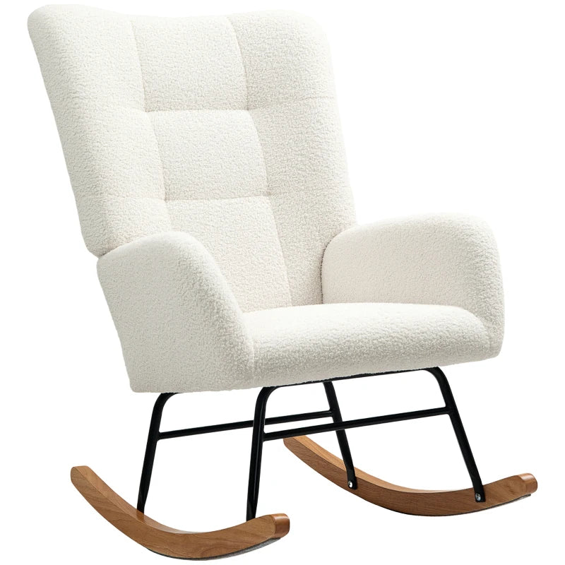 HOMCOM Teddy Fleece Rocking Chair - Cream White