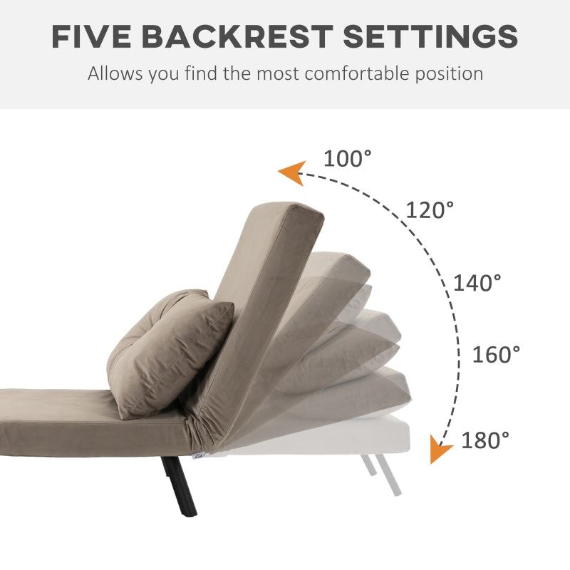 HOMCOM Sleeper Chair, Guest Bed, Adjustable Backrest, up to 120 kg, Steel Frame, 63x73x81cm, Light Brown