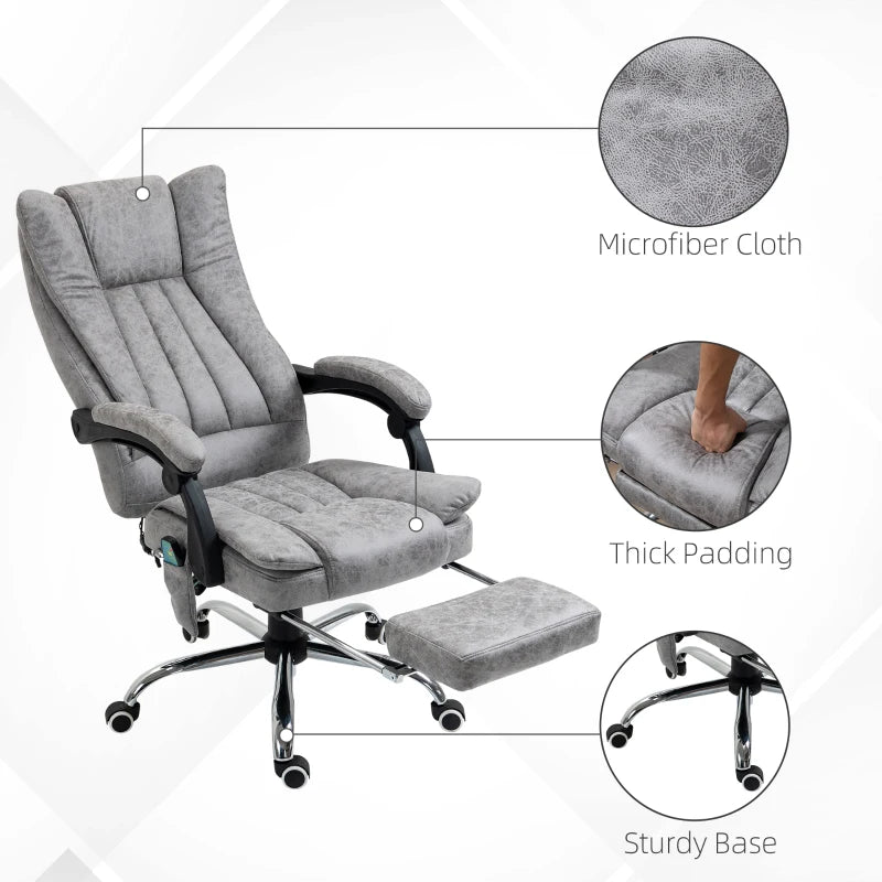 Vinsetto Office Chair with Massage and Heat, Microfibre Reclining Computer Desk Chair with Footrest and Adjustable Height, Swivel Wheels for Home Office, Grey