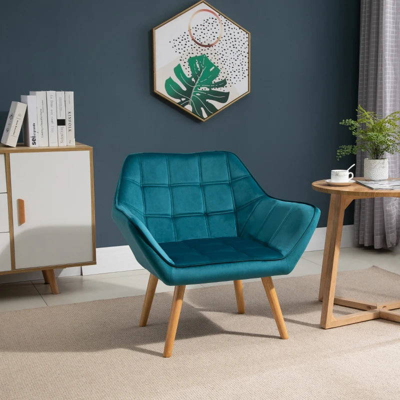 HOMCOM Blue Accent Chair, Velvet, Luxury Iron Frame for Bedroom/Living room