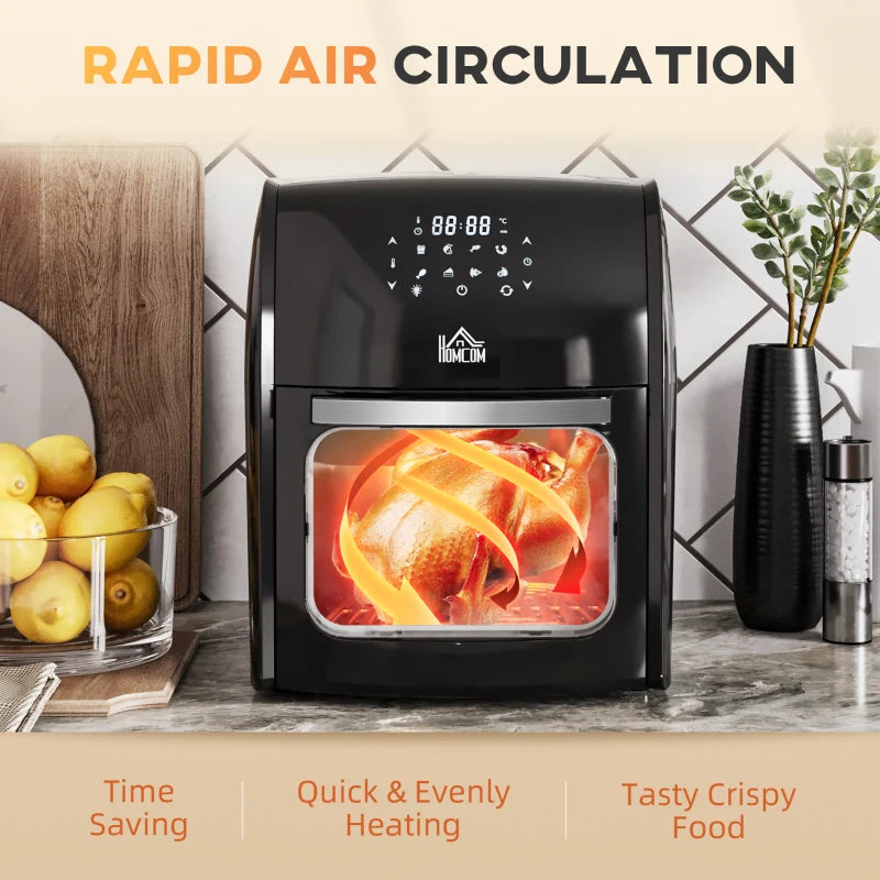 HOMCOM 1800W 8 in 1 Multifunctional Digital Air Fryer Oven with Roast, Broil, Bake, Dehydrate, Air Fry, 8 Presets, Rapid Air Circulation and 60-Minute Timer, 12L, Black