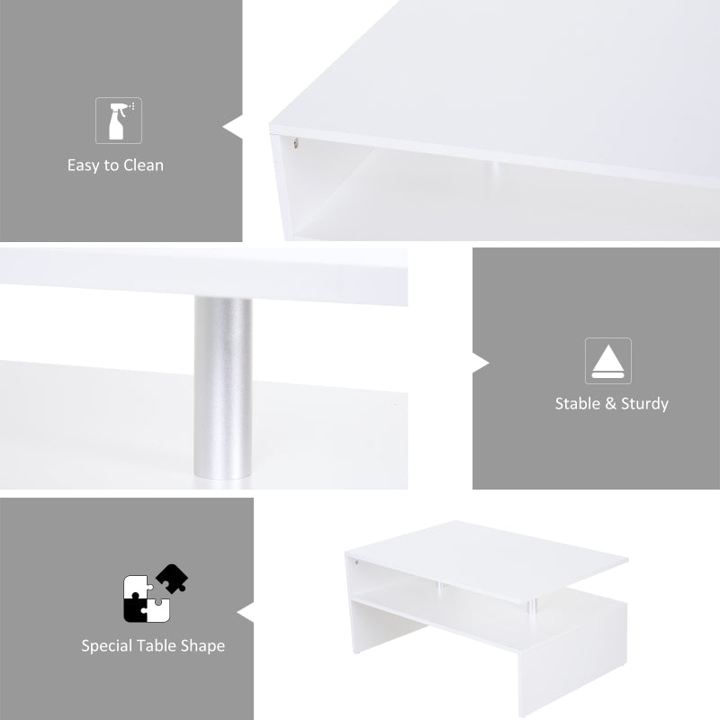 HOMCOM White Wood Coffee Table, 2 Tier Modern Rectangular Open Shelf Desk Living Room