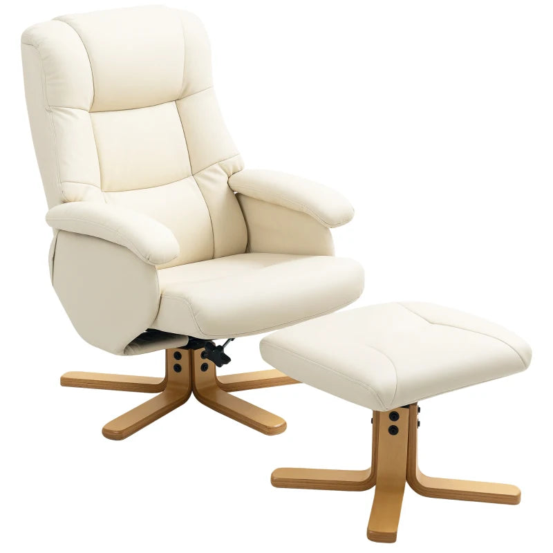 HOMCOM Relax Chair with Footrest Reclining Chair 360° Swivel Reclining Backrest Load 120 Kg Cream