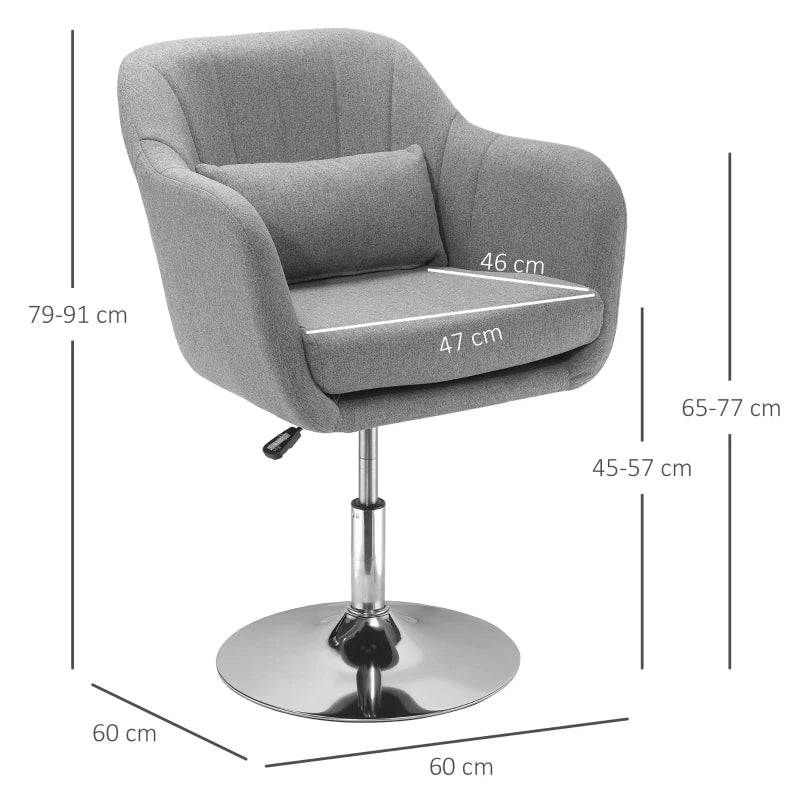 HOMCOM Leisure Chair with Metal Base, Modern Swivel Linen Sofachair Midback with Lumbar Support for Living Room Bedroom Office, Grey