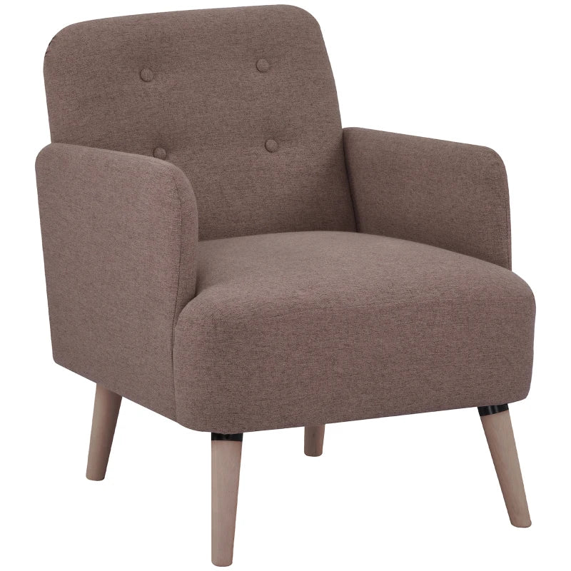 HOMCOM Upholstered Armchair, Living Room Chairs with Birch Wood Legs, Thick Padding and Button Mid-Back, Brown