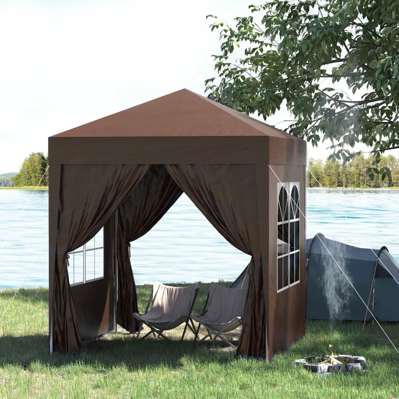 Outsunny 2 x 2 m Garden Pop Up Gazebo, Wedding Party Tent Marquee, Water Resistant Awning Canopy with Sidewalls, Windows, Carry Bag, Coffee