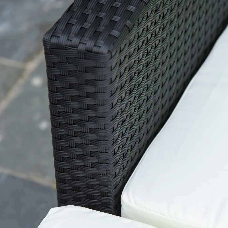 Outsunny 4-Seater Rattan Sofa Set Set Garden Outdoor Sectional Sofa Coffee Table Metal Frame w/Cushion Pillows-Black