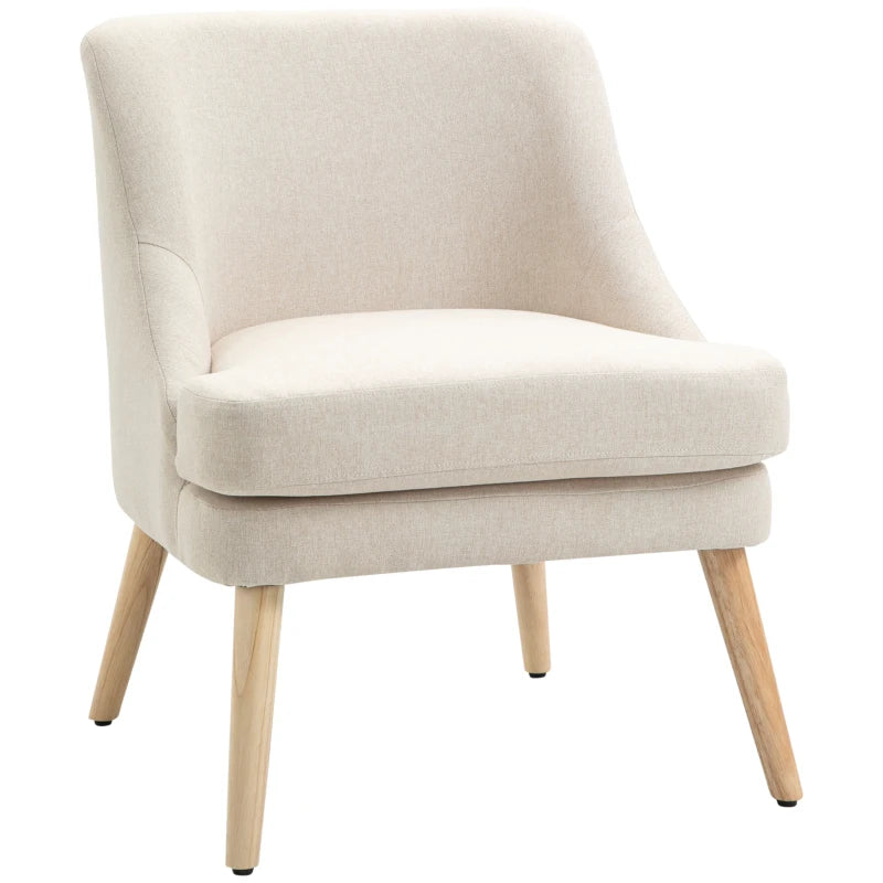 HOMCOM Dining Chair Kitchen Chair with Armrest Padded Chair Living Room Chair Office Chair for Living Room Bedroom Modern Design Linen Touch Wood White 63 x 69 x 79.5 cm