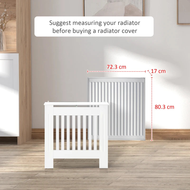 HOMCOM Freestanding Radiator Cover, Vertical Slatted MDF Slim Protective Cabinet Shelving for Radiator, 78L x 19W x 81H