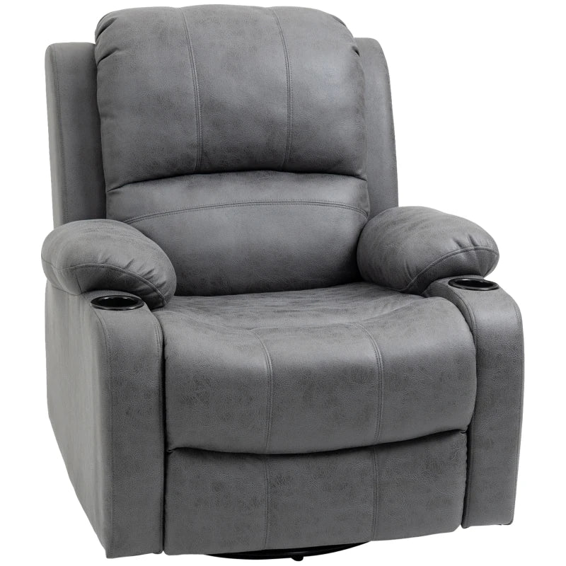 HOMCOM Recliner Chair with Footrest and Reclining Function, incl. Drink Holder, TV Chair, 87 cm x 95 cm x 102 cm, Gray