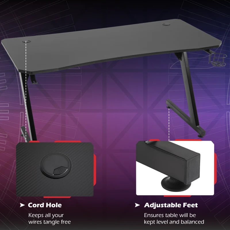 HOMCOM Gaming Desk with Cup Holder, Headphone Hook and Cable Management, Computer Table for Home Office, Black