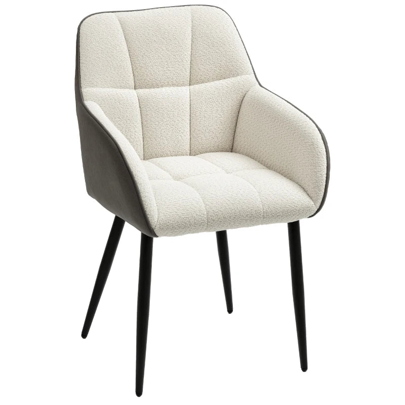 HOMCOM Accent Chair with Foot Pads, Upholstered Armchair with Chenille Fabric Front and PU Back, Occasional Chair for Living Room Bedroom, Cream White