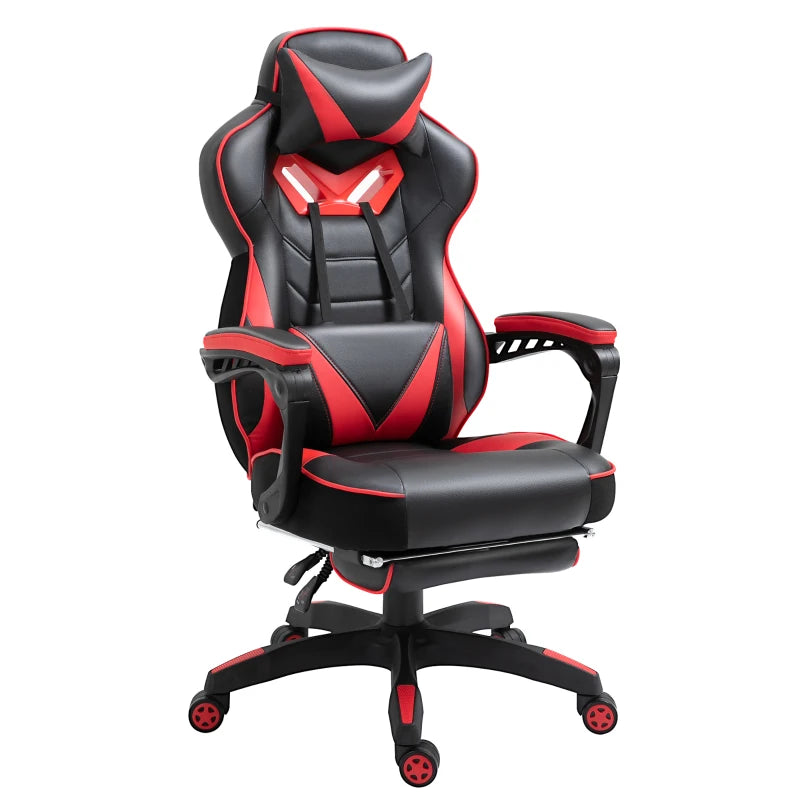 Vinsetto Swivel Gaming Chair with Footrest, PU Leather Computer Office Chair with Lumbar Support and Headrest, Black and Red