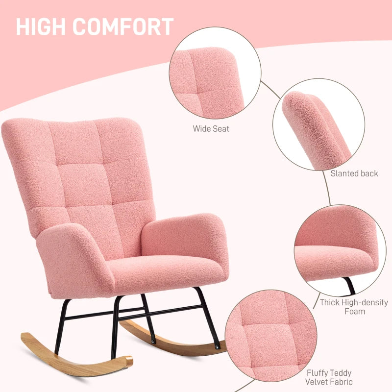 HOMCOM Rocking Chair, Cozy Cover, Thick Padding, Non-slip, Pink