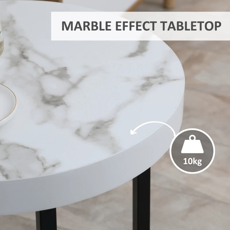 HOMCOM Round End Table with Metal Legs, Modern End Table Bedside Table for Living Room, Bedroom, White