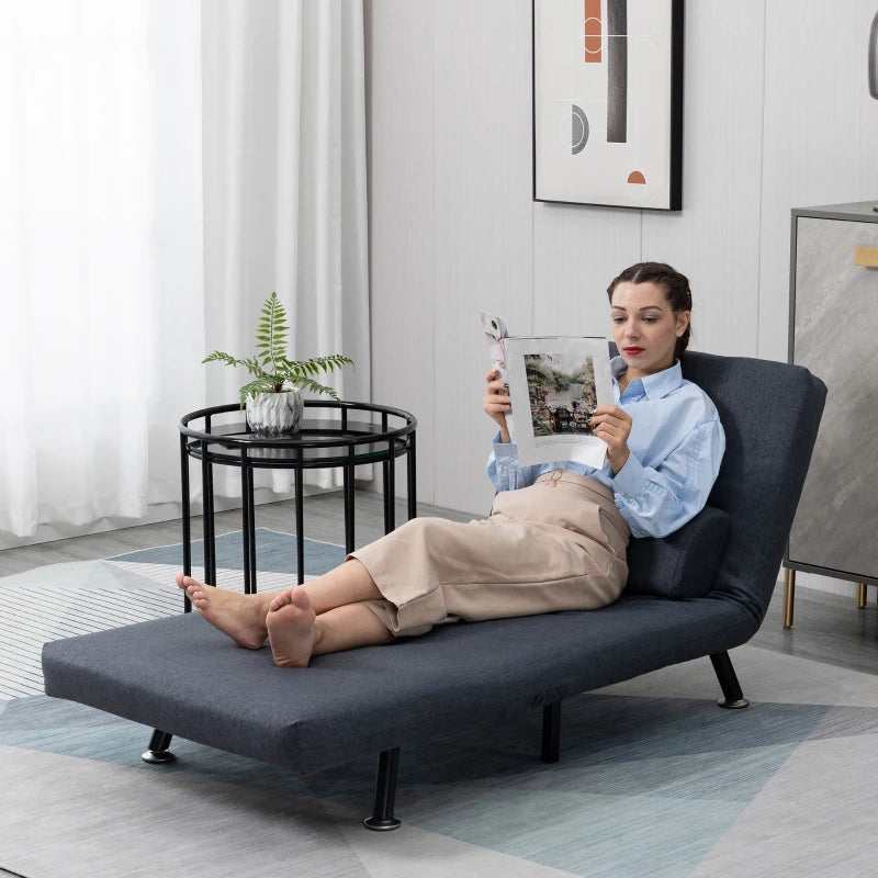 HOMCOM Faux Suede 5-Position Futon Single Sofa Bed Dark Grey