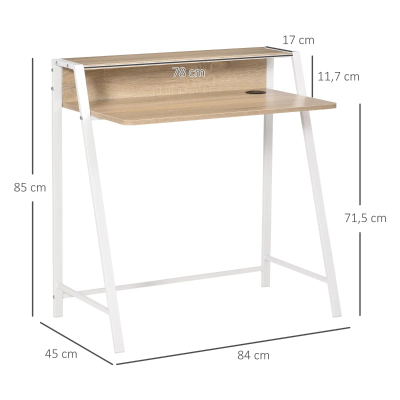 HOMCOM Writing Desk Computer Table Home Office PC Laptop Workstation Storage Shelf 84L x 45W cm White and Oak