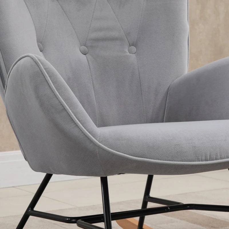 HOMCOM Rocking Chair with Ear Wings Grand Comfort Armrests Seat Backrest High Density Foam Velvet-Like Gray
