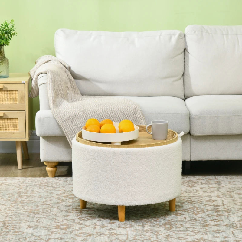 HOMCOM Ottoman Upholstered Ottoman, Teddy Fleece, Hidden Storage, Reversible Lid, 56 cm x 56 cm x 42 cm, White