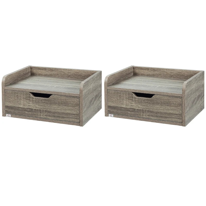 HOMCOM Floating Nightstand Set of 2 Wall Mounted Bedside Table with Storage Drawer for Bedroom, Grey
