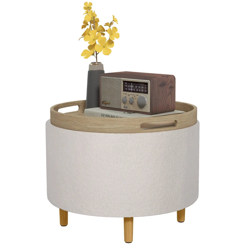 HOMCOM Ottoman Upholstered Ottoman, Teddy Fleece, Hidden Storage, Reversible Lid, 56 cm x 56 cm x 42 cm, White