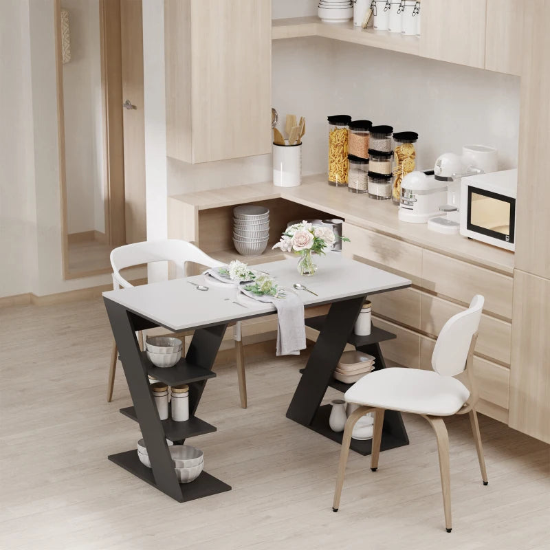 HOMCOM Study Desks with Storage, 120x60x75.5cm Laptop Workstation with 6 Open Shelves White and Black