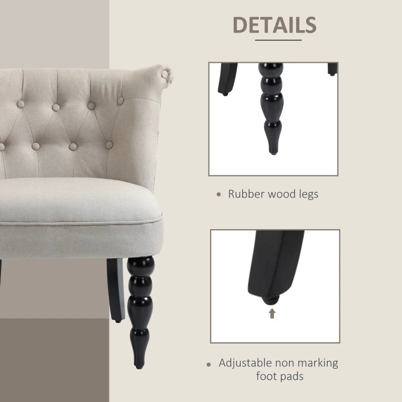 HOMCOM Vintage Leisure Accent Chair with Button Tufted Straight Back, Turned Legs, Thick Sponge Padding for Living Room, Dining Room, Study, Beige