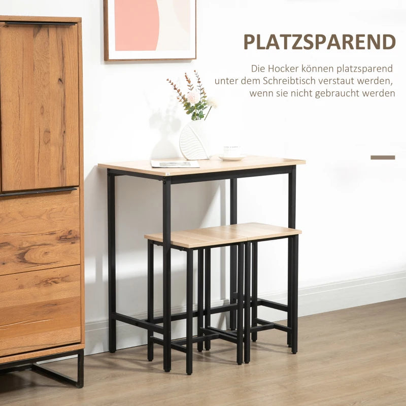 HOMCOM Bar Table Set in Industrial Design, 3-Piece, 1 Table, 2 Stools, Black + Natural