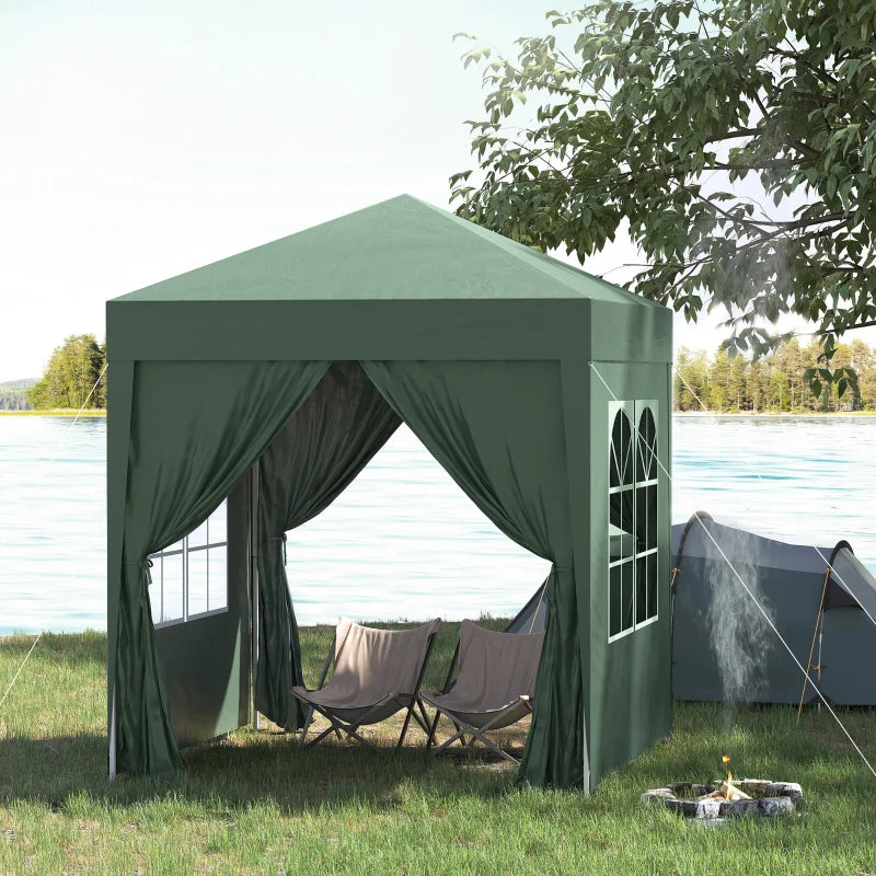 Outsunny 2 x 2m Pop Up Gazebo, w/Side Walls, Windows-Green