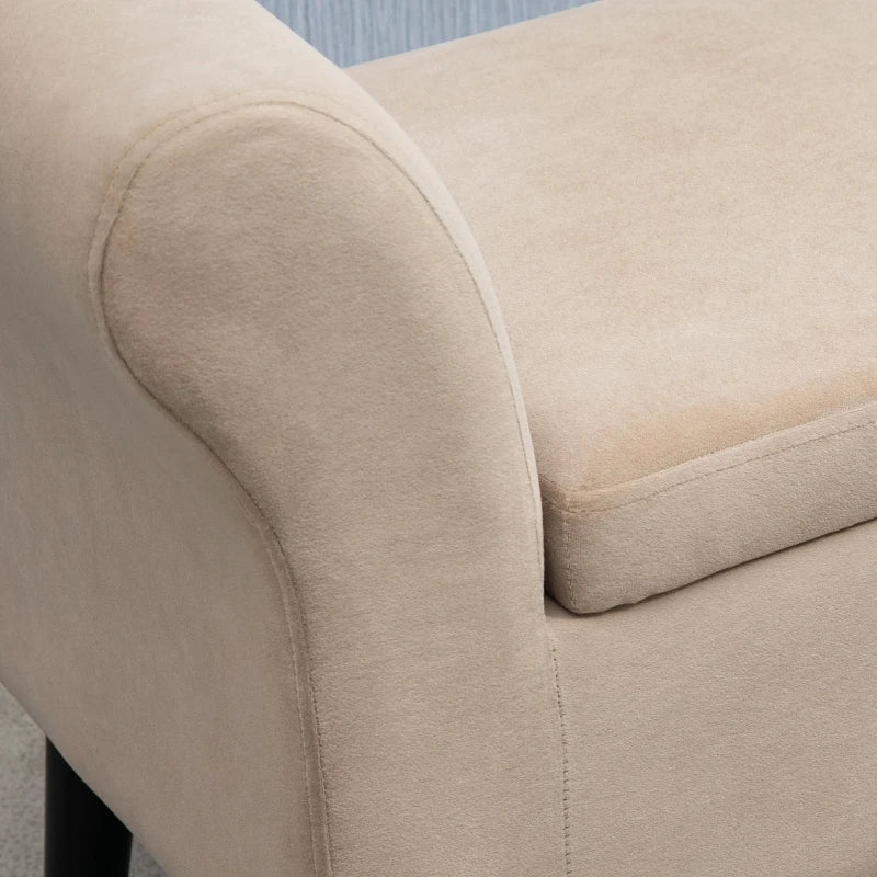 HOMCOM Ottoman Bench with Storage Armrests Chest Bench Modern Hallway Bedroom Living Room Velvet Polyester Rubberwood Beige 111.5 x 41 x 65 cm