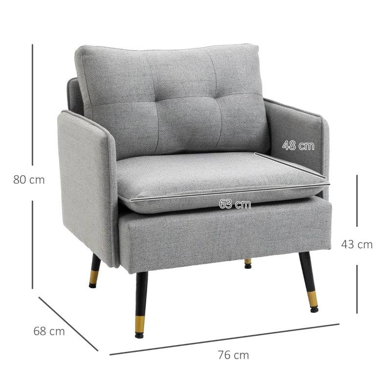 HOMCOM Modern Armchairs with Steel Legs, Upholstered Button Tufted Accent Chairs for Living Room