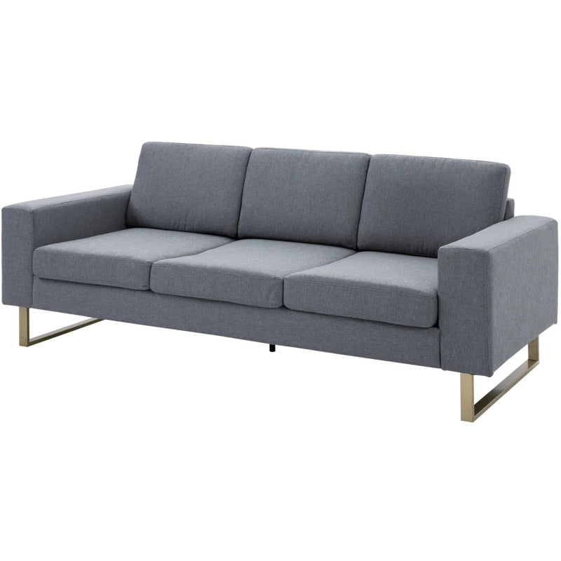 HOMCOM 3 Seater Sofa - Linen Upholstered, Cozy Padded Couch with Steel Legs, Backrest, and Wide Armrests for Living Room, Bedroom, Dark Grey