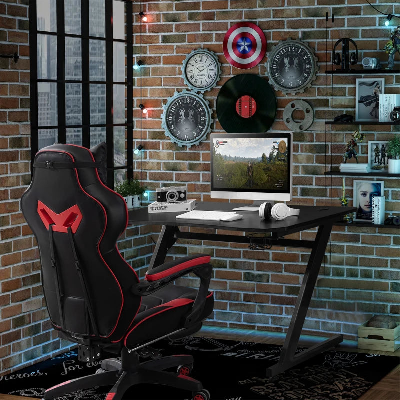 HOMCOM Gaming Desk with Cup Holder, Headphone Hook and Cable Management, Computer Table for Home Office, Black