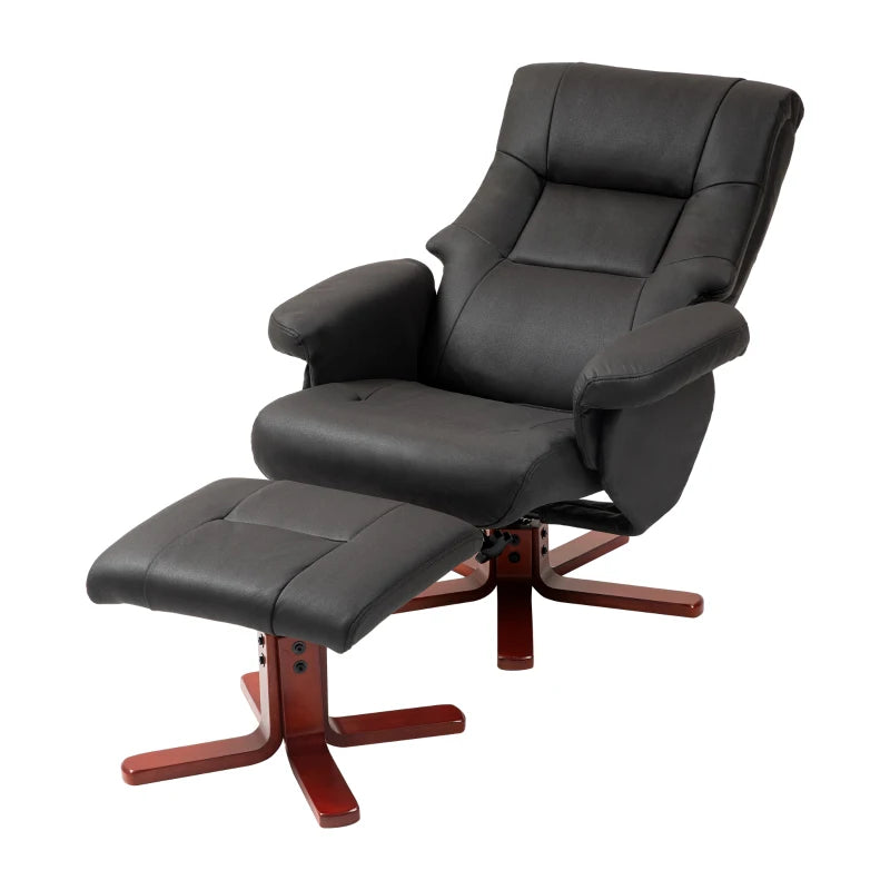HOMCOM Faux Microfibre Leather Manual Recliner and Footstool Set - Black