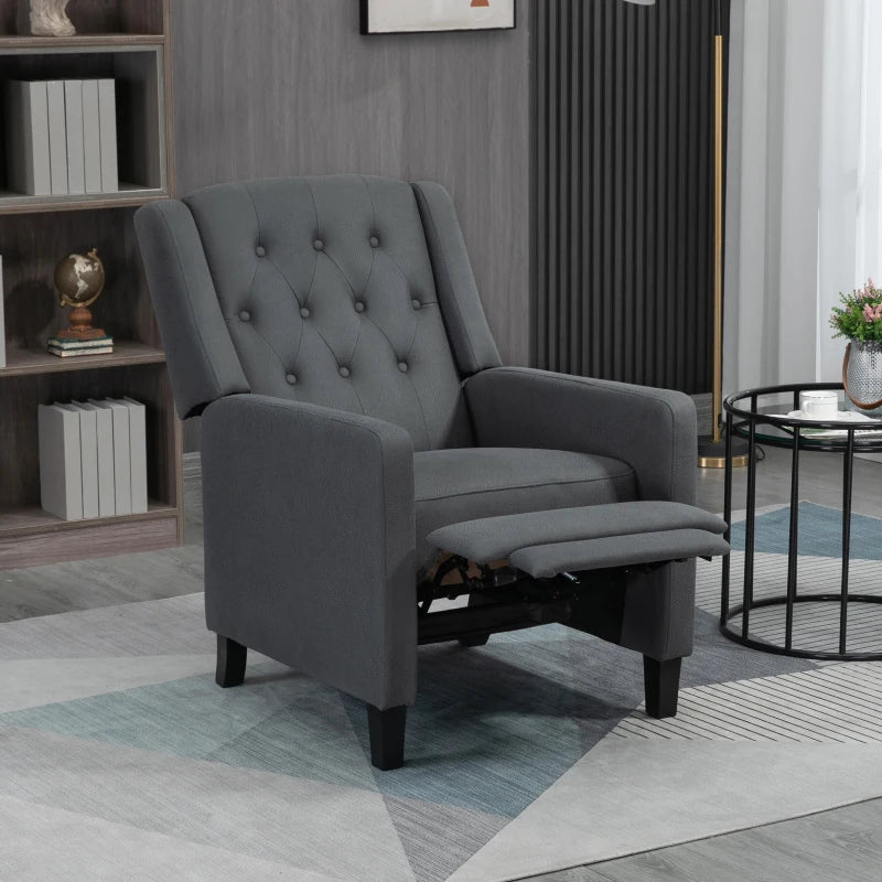 HOMCOM Wingback Recliner Chair for Home Theater, Button Tufted Microfibre Cloth Reclining Armchair with Leg Rest, Deep Grey