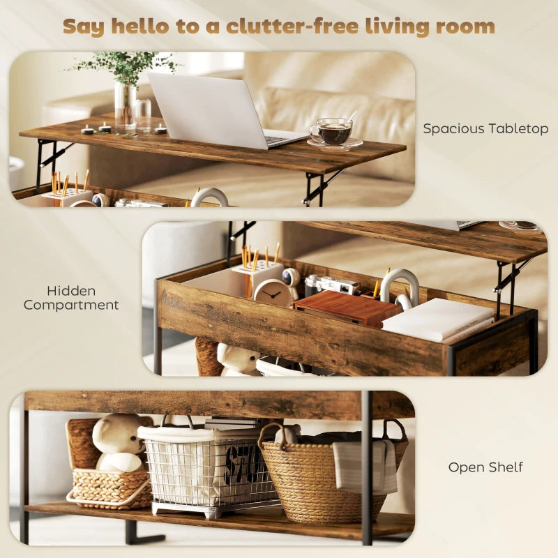 HOMCOM Lift-Top Coffee Table, with Storage - Rustic Brown