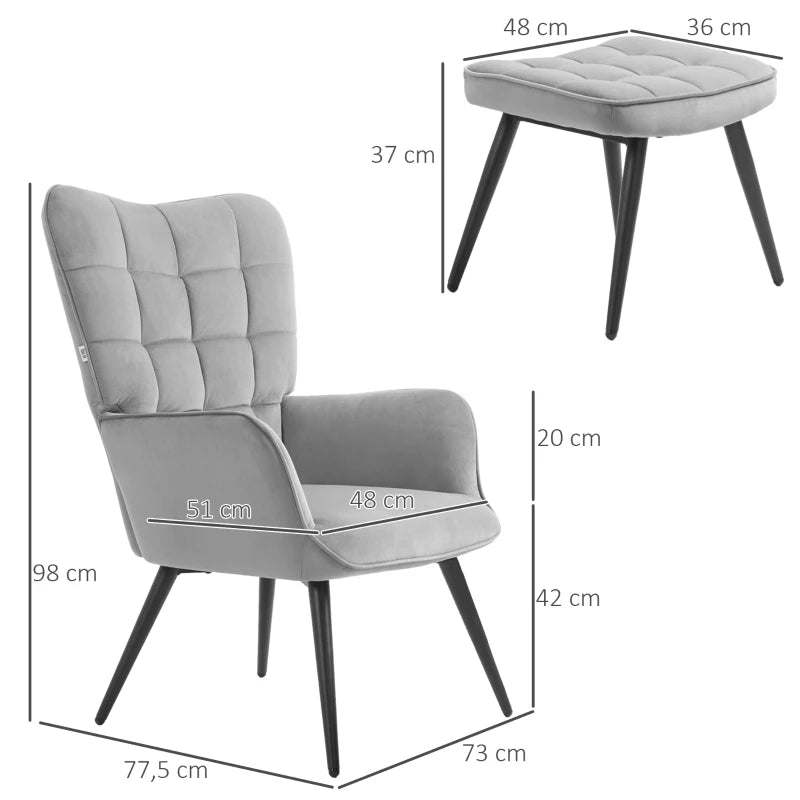 HOMCOM Lounge Chair with Ottoman Armchair with Footstool, 2-Piece Set, Gray