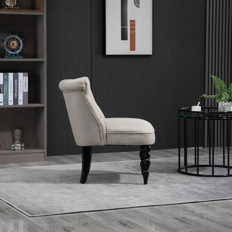 HOMCOM Vintage Leisure Accent Chair with Button Tufted Straight Back, Turned Legs, Thick Sponge Padding for Living Room, Dining Room, Study, Beige