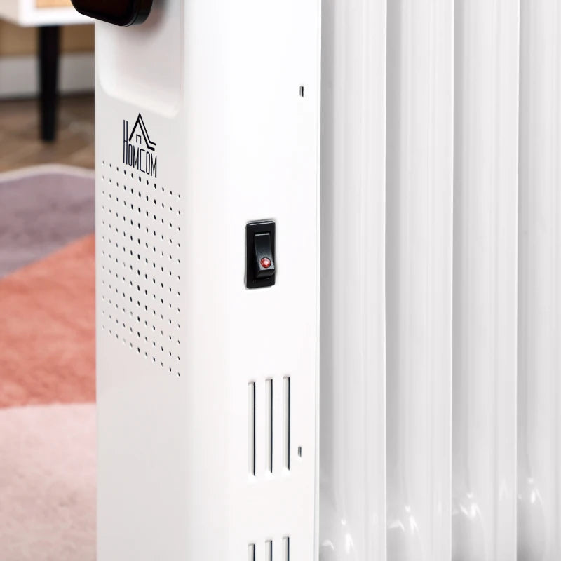 HOMCOM 1630W Oil Filled Radiator with 7 Fins, Portable Electric Heater with 24H Timer, 3 Power Settings, Safety Cut-off and Remote, White
