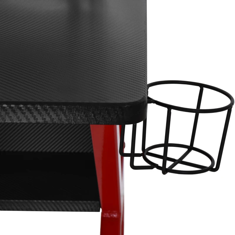 HOMCOM 136 x 66cm Gaming Desk with K Shape Legs, Computer Table with Monitor Stand, Cup Holder, Headphone Hook and Wire Basket, Red
