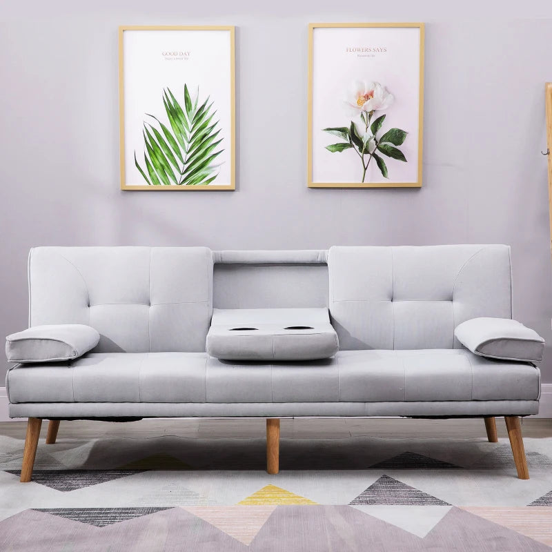 HOMCOM 3 Seater Sofa Bed Convertible Recliner Adjustable Back Thick Cushions w/ Armrest Middle Table Scandi Style Grey