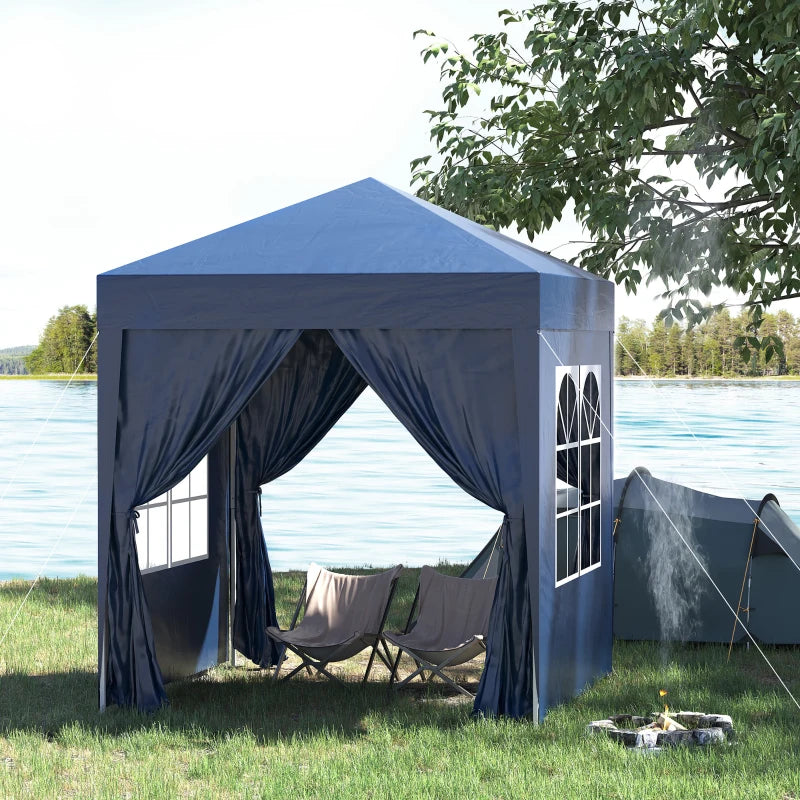 Outsunny 2 x 2 m Garden Pop Up Gazebo, Wedding Party Tent Marquee, Water Resistant Awning Canopy with Sidewalls, Windows, Carry Bag, Blue