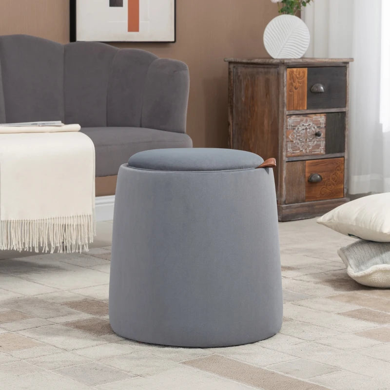 HOMCOM 2-in-1 Ottoman in Velvet-Like Fabric with Storage and Removable Lid Ø44 cm x 47.5 cm Grey