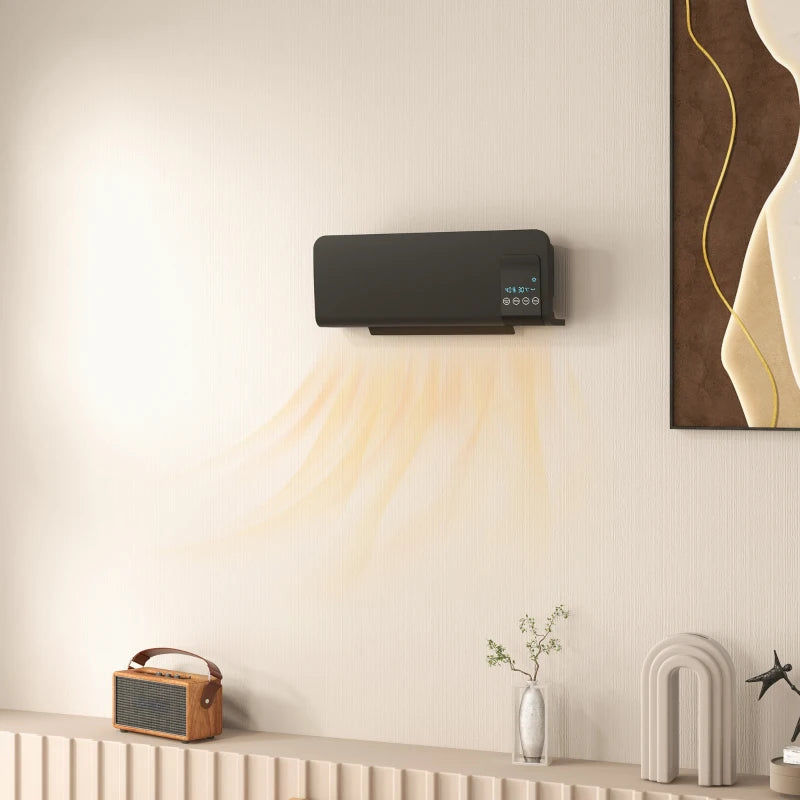 HOMCOM 2kW Wall-Mounted Heater, 18-45°C Temperature - Black