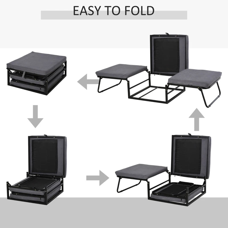 HOMCOM 2 In 1 Folding Sofa Bed Home Lounge Cot Guest Stool w/ Thick Padded Sponge Grey Removable and washable